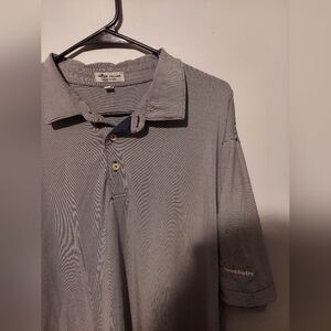 Peter Millar Summer Comfort Polo Shirt Size XL Blue Stripe Southwire Logo Golf